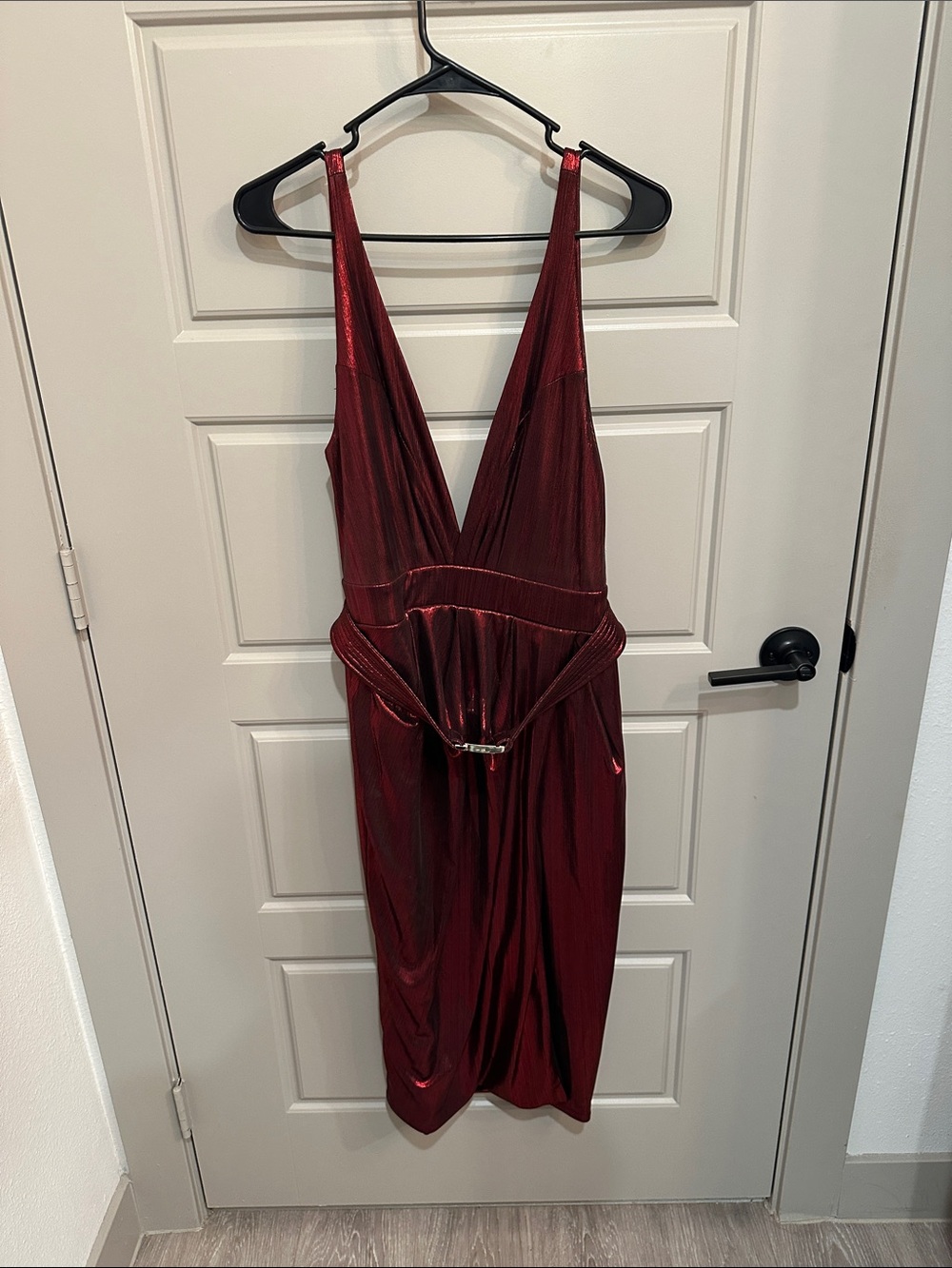 Zhivago Burgundy Metallic Plunge Midi Dress
